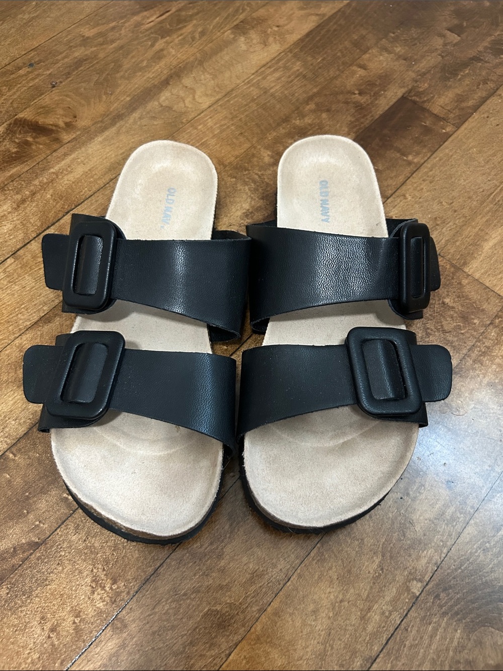 Old Navy Black Double Buckle Slide Sandals